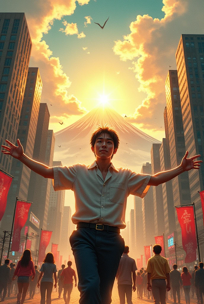 Gatten Gatten Shochinosuke, leave it all to me, I'm going, how far must my courage be? Once, once, if you're a man, I want to reach the very top, no matter what, Mount Fuji, one day I'll rise as a man, cross the passing clouds, I want to become the sun's disciple. No matter how rich you are, it's no good, you must always have a dream in your heart. Swallowed up by the big city, you're like a shadow, dancing in a frenzy, stretching out your arms. Gatten Gatten Shochinosuke, leave it all to me, once you've decided to do it, your courage will be incredible. Once, once, if you're a man, rather than saying 100, 100, you'll fly, through fire and water, one day you'll become a stylish, cool man who can throw yourself down for your friends. No matter how smart you are, it's no good, you must always have love in your heart. Ah, you're so tiny in this town, everyone's wearing cotton hats, searching for love as the wind blows. Gatten Gatten Shochinosuke Leave it all to me, I'm going to go as far as I can, my courage is incredible, one step at a time, if I'm a man, I want to reach the top, the very top, no matter what, I'll reach Mount Fuji ...Shouchinosuke, leave it all to me. Once you decide to do it, your courage will be incredible. Once, once, if you're a man, you'll jump into the fire and into the water, rather than saying "100, 100, 100"