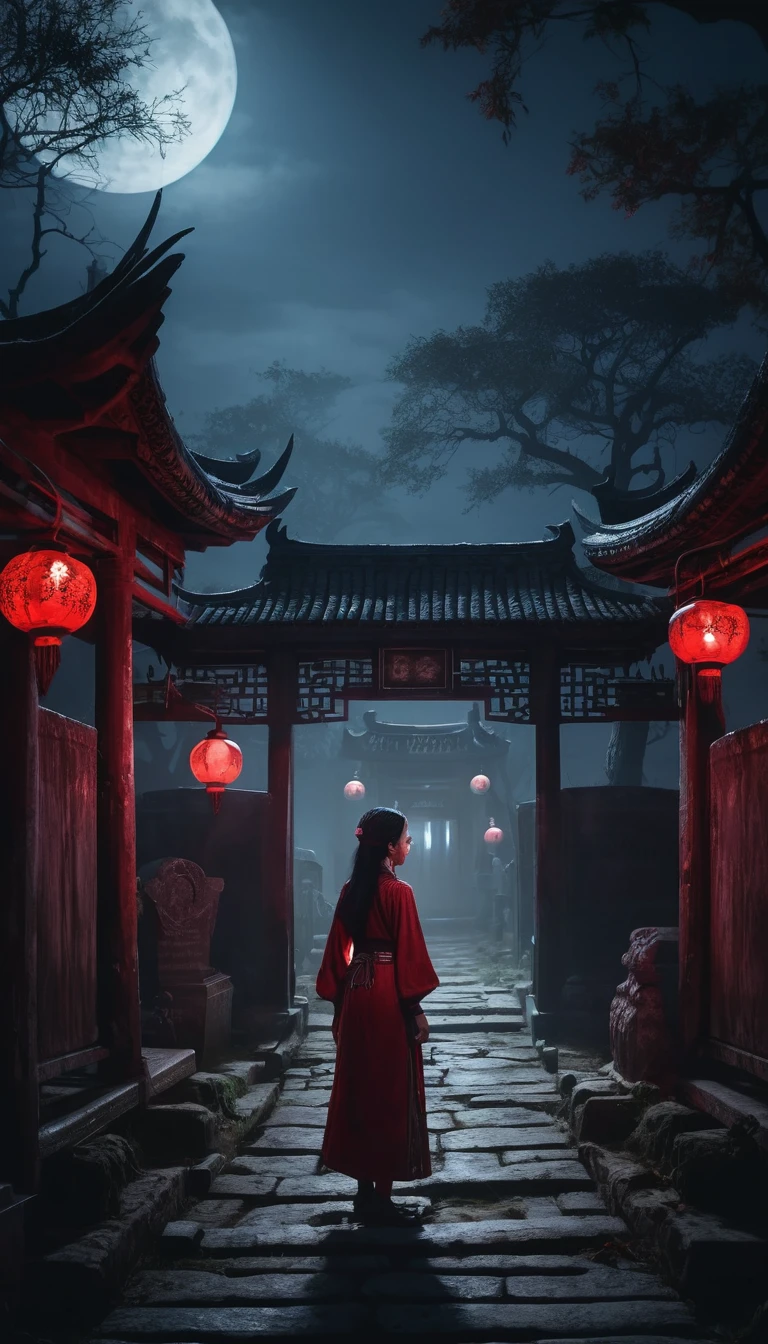 A shadowy figure, gaunt face, sunken eyes, standing in the middle of a cemetery of many graves at night, surrounded by other figures, they are groaning and screaming. Cinematic lighting, highly detailed, 8k, artstation, concept art, dark fantasy