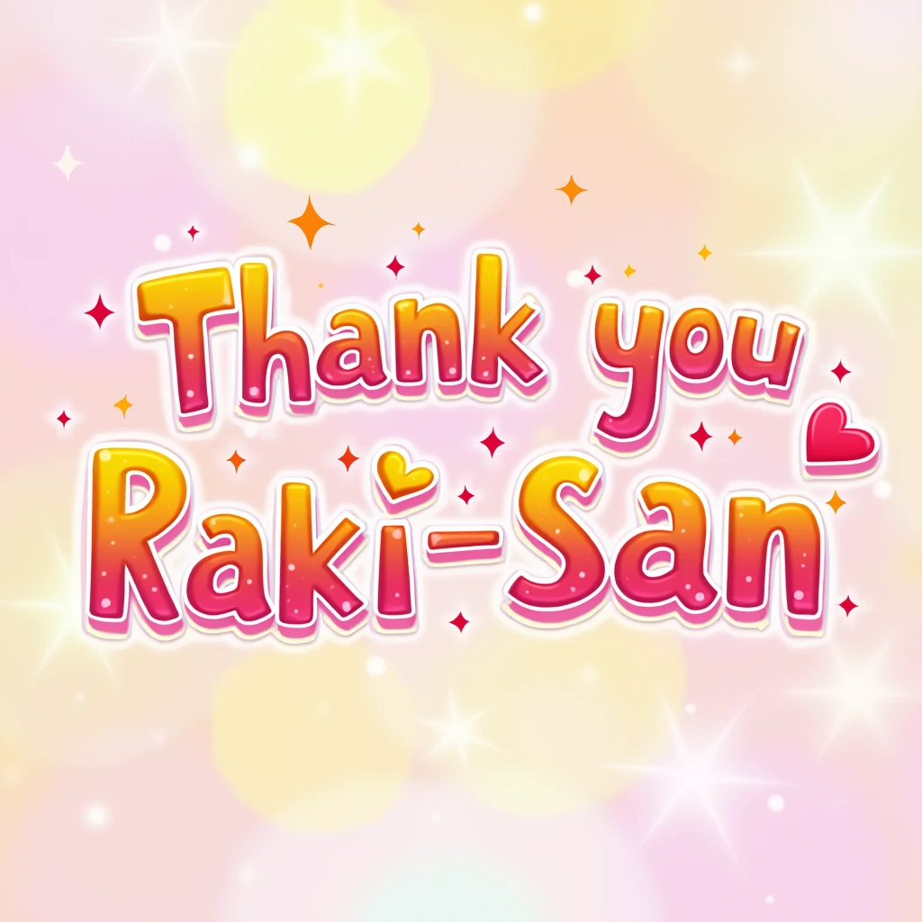 in the lower right of the image,Write text in a,pop font,Japanese,(((Thank you Raki-san❣)))