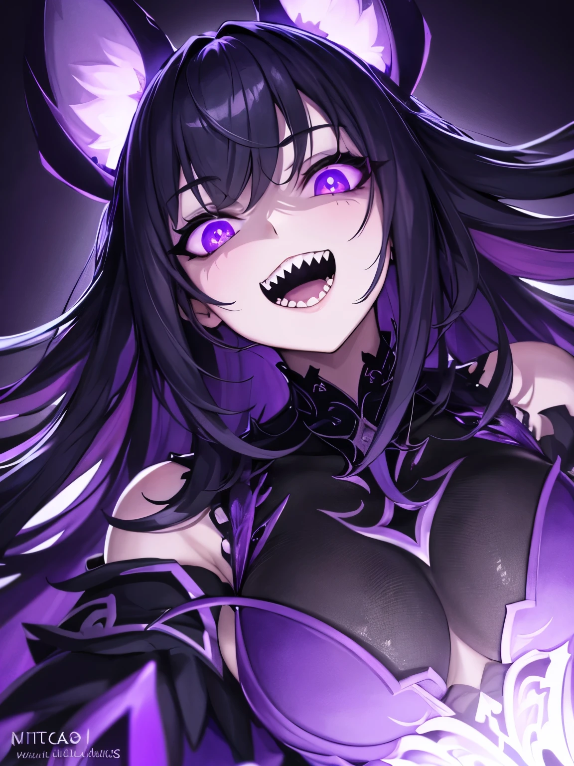 1girl , night hunter, glowing violet eyes, night, sharp teeth, open mouth, mischivous smile, scary, close up
hard lighting, best quality, intricate, highly detailed, masterpiece,