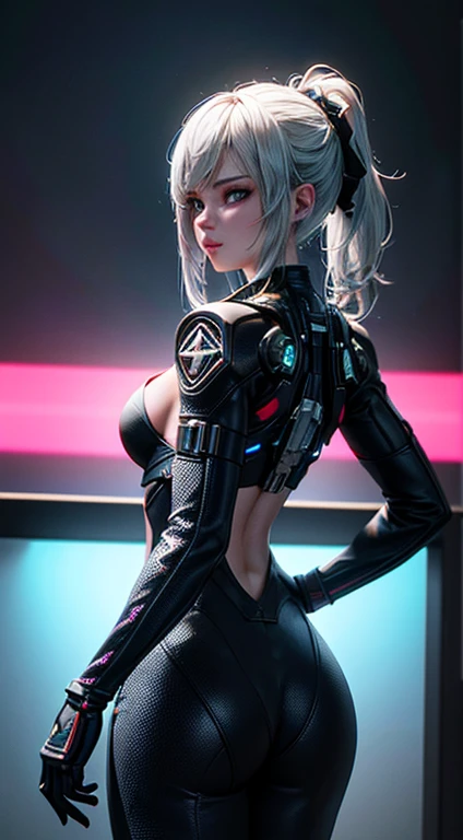 ((Highest quality)), ((masterpiece)), (detailed:1.4), 3d, Images of beautiful cyberpunk women,High resolution(High Dynamic Range),Ray Tracing,NVIDIA,Super Resolution,Unreal 5,Scattered beneath the surface,PBR Texturing,Post-processing,Anisotropic Filtering,Depth of written boundary,Maximum clarity and sharpness,Multilayer Texture,Albedo and Specular Maps,Surface Shading,Accurate simulation of light-matter interactions,Perfect Proportions,Octane Rendering,Two-tone lighting,wide aperture,Low ISO、White balance、Rule of thirds、8K RAW、Beautiful woman looking back