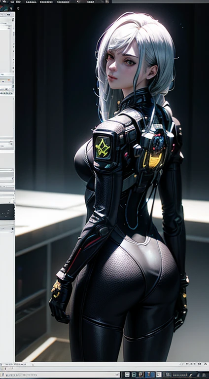 ((Highest quality)), ((masterpiece)), (detailed:1.4), 3d, Images of beautiful cyberpunk women,High resolution(High Dynamic Range),Ray Tracing,NVIDIA,Super Resolution,Unreal 5,Scattered beneath the surface,PBR Texturing,Post-processing,Anisotropic Filtering,Depth of written boundary,Maximum clarity and sharpness,Multilayer Texture,Albedo and Specular Maps,Surface Shading,Accurate simulation of light-matter interactions,Perfect Proportions,Octane Rendering,Two-tone lighting,wide aperture,Low ISO、White balance、Rule of thirds、8K RAW、Beautiful woman looking back