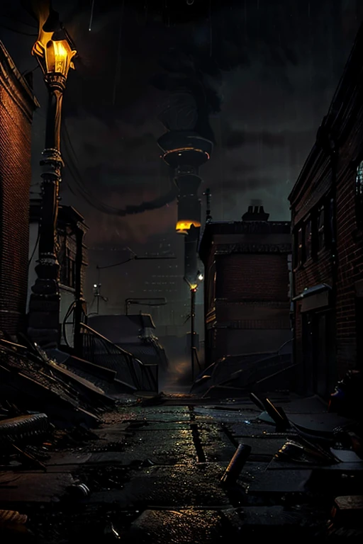A streetscape at night, dimly lit by flickering streetlamps, casts long shadows on wet asphalt, as five twenties-era black cats, their eyes aglow like embers, scurry away in fright, their slender bodies tense and low to the ground, their tails twitching with every snap of a twig or distant car horn, amidst the ominous, graffiti-tagged brick walls and rusty fire escapes of a city street, where crumbling sidewalks and broken bottle shards create a treacherous obstacle course, and the air thick with the smell of exhaust and desperation, while in the background, the eerie glow of a lone, rain-speckled streetlight casts an otherworldly sheen on the dark, misty atmosphere, evoking a sense of foreboding and unease