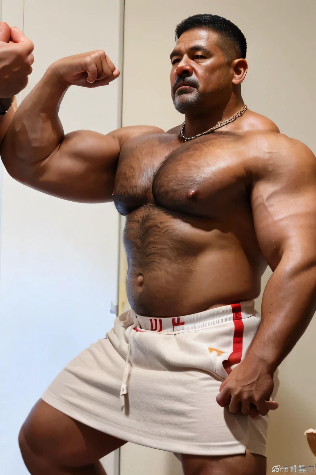 Daddy,asian daddy, middle age daddy,big muscleminoan primitive warrior: ultra realistic and detailed