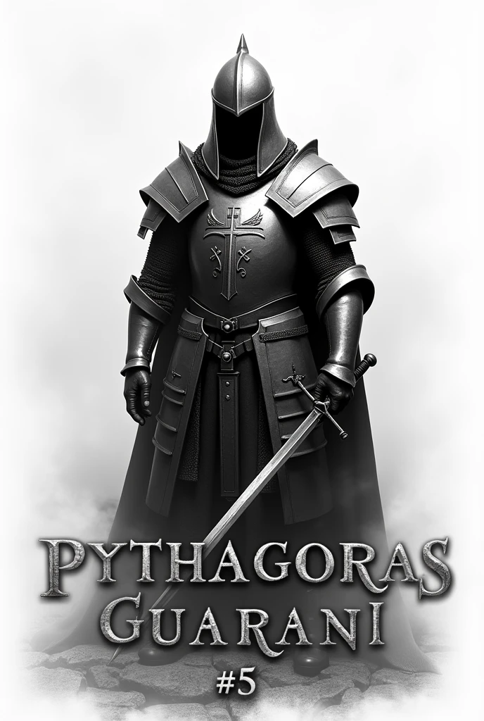 I want you to create a logo for me that is more modern and says : Pythagoras Guarani #5 and in the background have the image of a Templar knight and that the others that are white are black and white