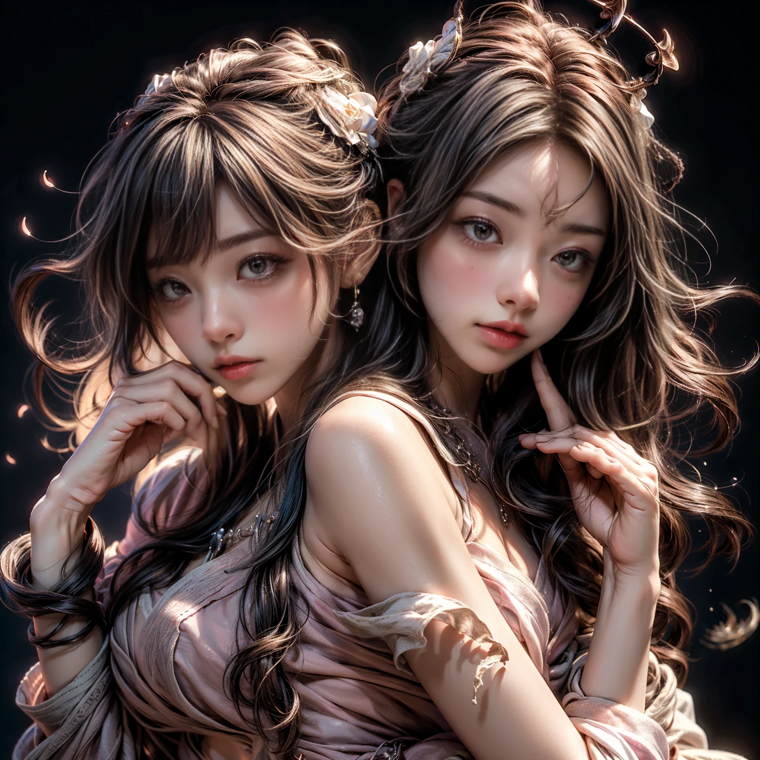 ((masterpiece, Highest quality, Best image quality, High resolution, Realistic, RAW Photos, 8k)), ((Astrology師:1.5)), Names of constellations and zodiac signs, constellations, Astrology, unknown constellations, geometry and Astrology, constellations, constellation Libra, Very accurate and detailed, Libra, Accurate and detailed, Accurate depiction, Number secrets, Very accurate, with constellation, Pisces, Magic Emblem, constellation, レースのローブを着て深くフードをかぶったAstrology師の全身像,Light pink background
