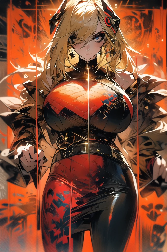 fund, mixed language_text, Japanese graffiti letters, gals, long blonde hair, Excellent lighting, side lighting, perfect ending (plain color: 1.3), (magazine_cover: 1.4), (multicolor_fund: 1.3), striped_fund, card_fund, :: comix style by joe madureira :: circular pieces of white metals glued to the ultra-detailed arms emitting a sparkling glow, perfect and detailed, ultra detailed shirt with abstract design and Japanese graffiti lettering print on the sides of the garment, image of gals with big breast, on top of a futuristic motorcycle, with immersive effects, focus effect, fund graffiti style tribal tattoo with flowers and vibrant colors, "Ultra-HDR" detalhado e com focus effect, (work of art: 1.2, best qualityer), (beautiful eyes with finely detailed huge eyelashes: 1.2), , ((standing alone)), (finely detailed eyes and detailed face: 1.3), in various full-body attack poses, (cute fund: 1.2),Futuristic costume, super detailed circular metals clinging to the arms and pants, fantastic paintings