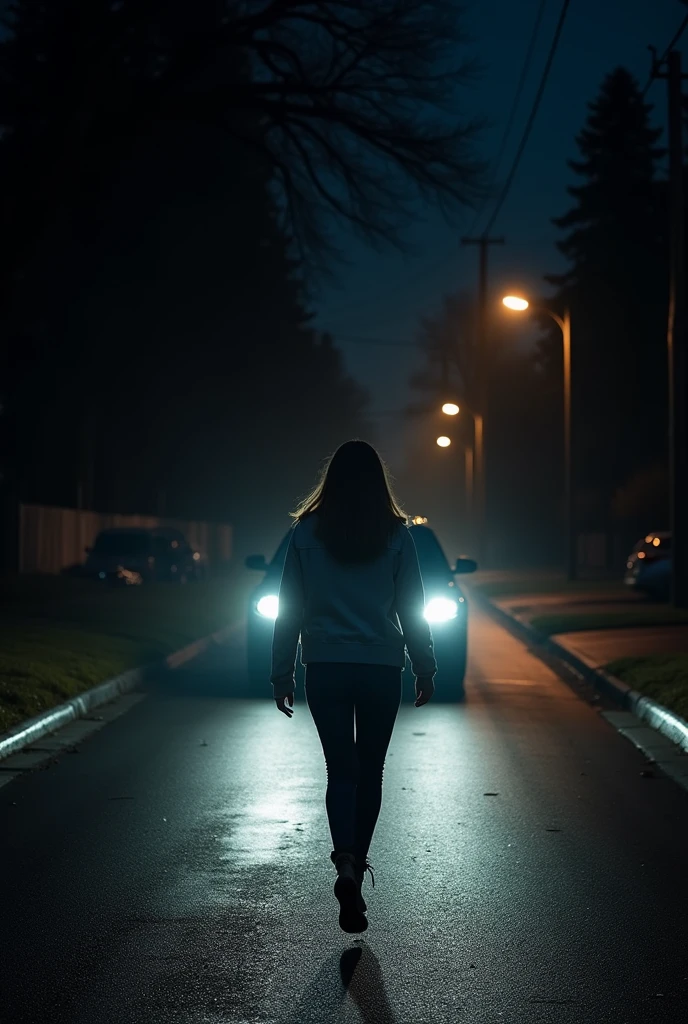 A car following me at night when I go home, behind me about three meters away (I am a woman)