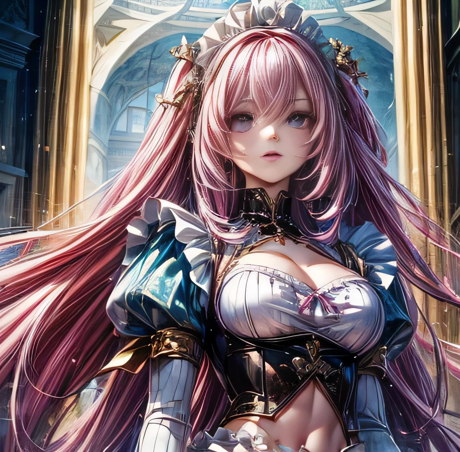 　NOD 　Game Characters　Dorothy　Long pink hair　Sexy pose　High-class maid outfit with exposed midriff　Muscular　Palace of Versailles　Beauty
