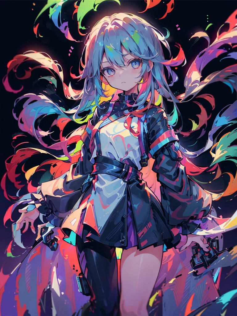 One person、solo、Are standing、Multicolored Hair、Straight Long Hair、(Masterpiece、Super detailed、Highest quality、High resolution)、Colorful mix、