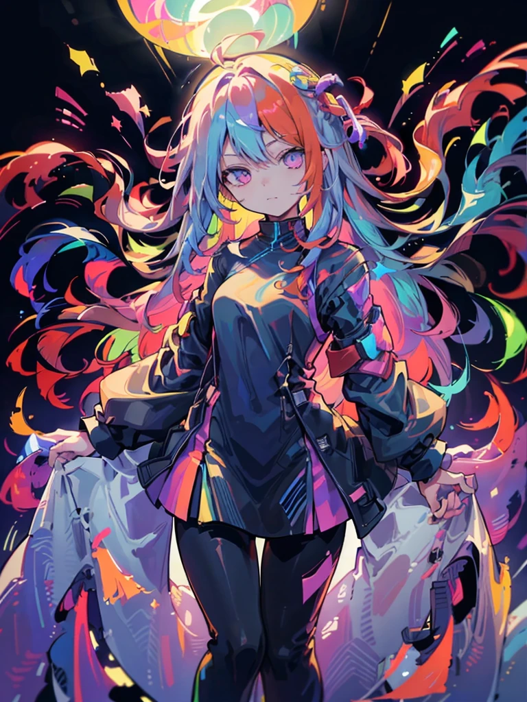 One person、solo、Are standing、Multicolored Hair、Straight Long Hair、(Masterpiece、Super detailed、Highest quality、High resolution)、Colorful mix、