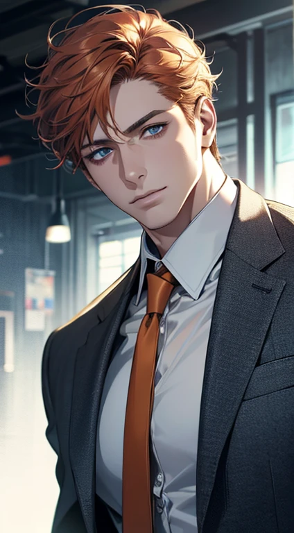(best quality,4k,8k,highres,masterpiece:1.2),ultra-detailed,(realistic,photorealistic,photo-realistic:1.37),1 man,31 years old,mature man,very handsome,without expression,smile,short grey b
Orange hair,blue eyes,penetrating gaze,perfect face without errors,imposing posture,businessman,office background,cinematic lighting,hdr image