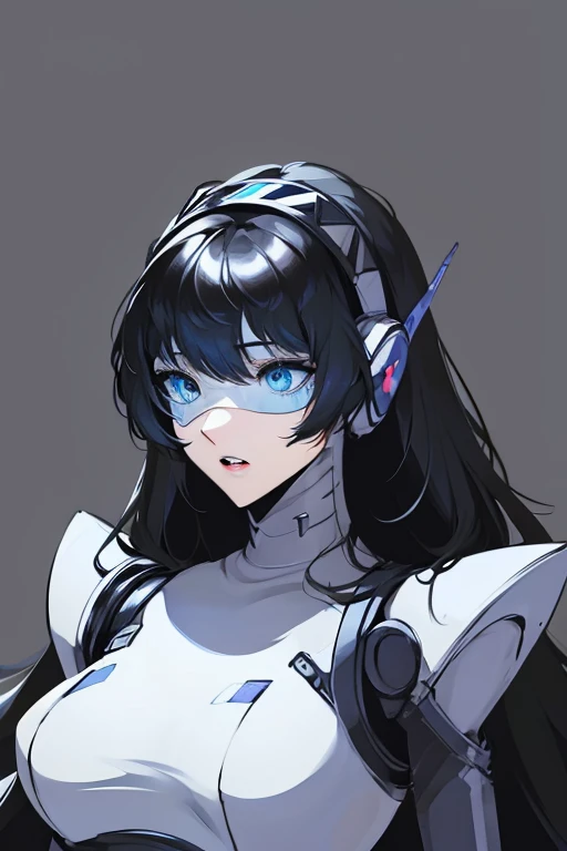 empty eyes,robotized woman ,big bust,Robot Joint ,Metal skin,Black suit