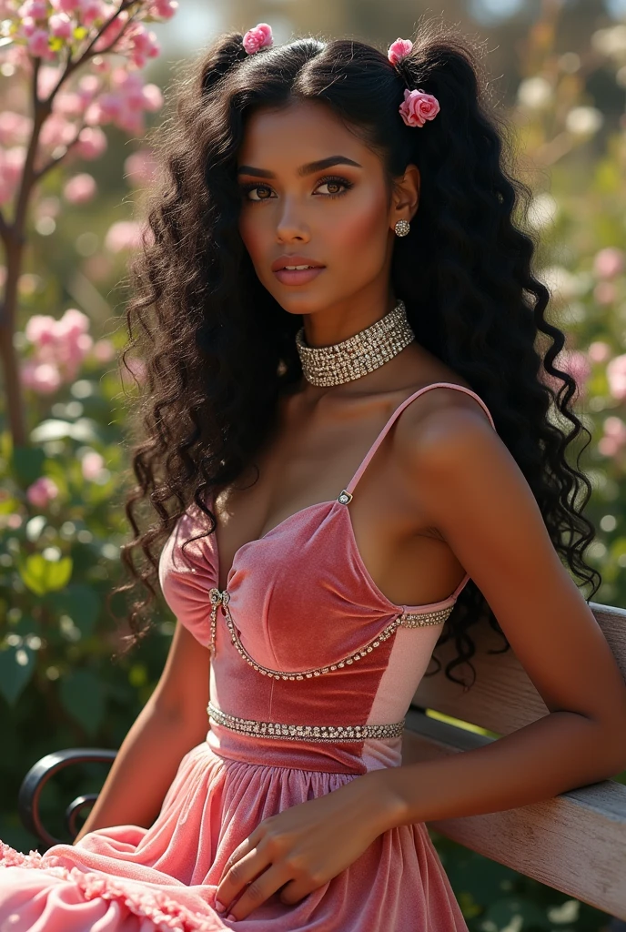 RealityVision Model_SDXL v2.0 RealityVision_SDSDS-XL reflector regulator .A very beautiful woman with curly black hair, with face and figure like Abigail Ratchford !!!!! Vestido con un bright traje romano bohemio. !!!!! Decorated with precious stones.)), ((Best Quality)) , perfect body, High detail,, more detail, Ah, High detail, Color, beautiful, HdR, photorealistic,Lucy Grosssmith style, showy, striking compositions in the form of anaglyphs, Paletas brights, The game of lights and shadows., aesthetic patchwork collage, high waisted dress de Olivia Gibbs, she's sitting on a bench, blooming crystals, Luz del sol bright, hairstyle, decorated with glass beads, braided into loose pigtails, high waisted dress: intricate ruffled velvet dress, collar de diamantes brights, chain earrings on the neck, long ends, bright, dynamic, de Colores;, fashion magazine style, chanel style, super details, chica sexy,, posing for a photo shoot, beautiful woman, ((masterpiece)), ((Best Quality)) , High detail,, more detail, Ah, High detail, Color, beautiful, HdR, photorealistic,