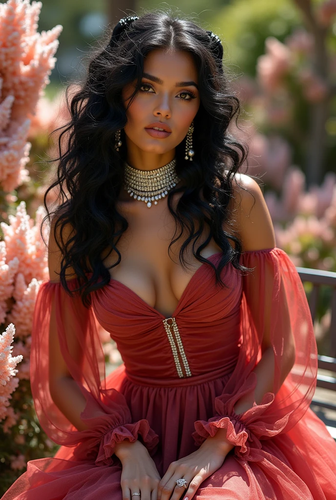 RealityVision Model_SDXL v2.0 RealityVision_SDSDS-XL reflector regulator .A very beautiful woman with curly black hair, with face and figure like Abigail Ratchford !!!!! Vestido con un bright traje romano bohemio. !!!!! Decorated with precious stones.)), ((Best Quality)) , perfect body, High detail,, more detail, Ah, High detail, Color, beautiful, HdR, photorealistic,Lucy Grosssmith style, showy, striking compositions in the form of anaglyphs, Paletas brights, The game of lights and shadows., aesthetic patchwork collage, high waisted dress de Olivia Gibbs, she's sitting on a bench, blooming crystals, Luz del sol bright, hairstyle, decorated with glass beads, braided into loose pigtails, high waisted dress: intricate ruffled velvet dress, collar de diamantes brights, chain earrings on the neck, long ends, bright, dynamic, de Colores;, fashion magazine style, chanel style, super details, chica sexy,, posing for a photo shoot, beautiful woman, ((masterpiece)), ((Best Quality)) , High detail,, more detail, Ah, High detail, Color, beautiful, HdR, photorealistic,