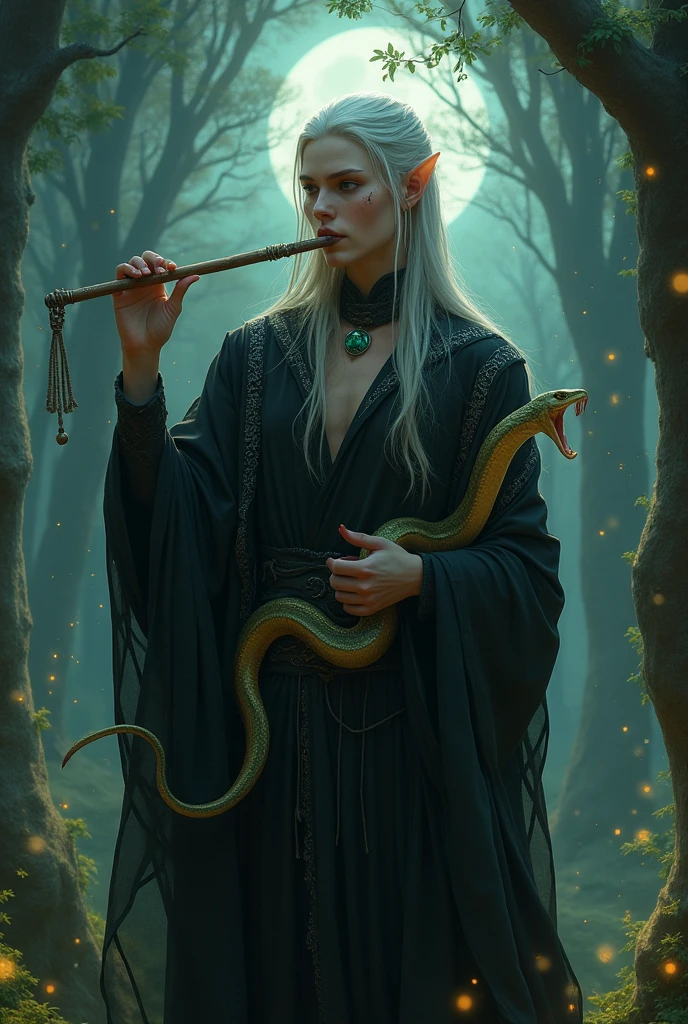 Elfo, magician, snake charmer with black robes