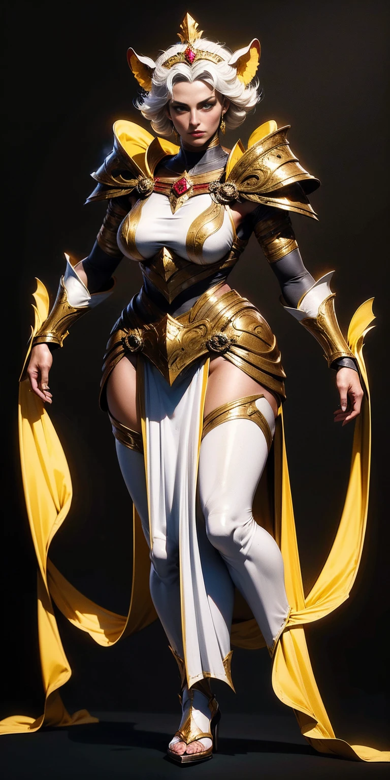 (Triplets)(chest covered)(smile)Gray skin, pale golden hair and violet eyes. They prefer clothing of white and silver with cloaks of deep blue or purple, huge_knockers, ((very precise detailed)) ((high res), Golden bracers (plain background)