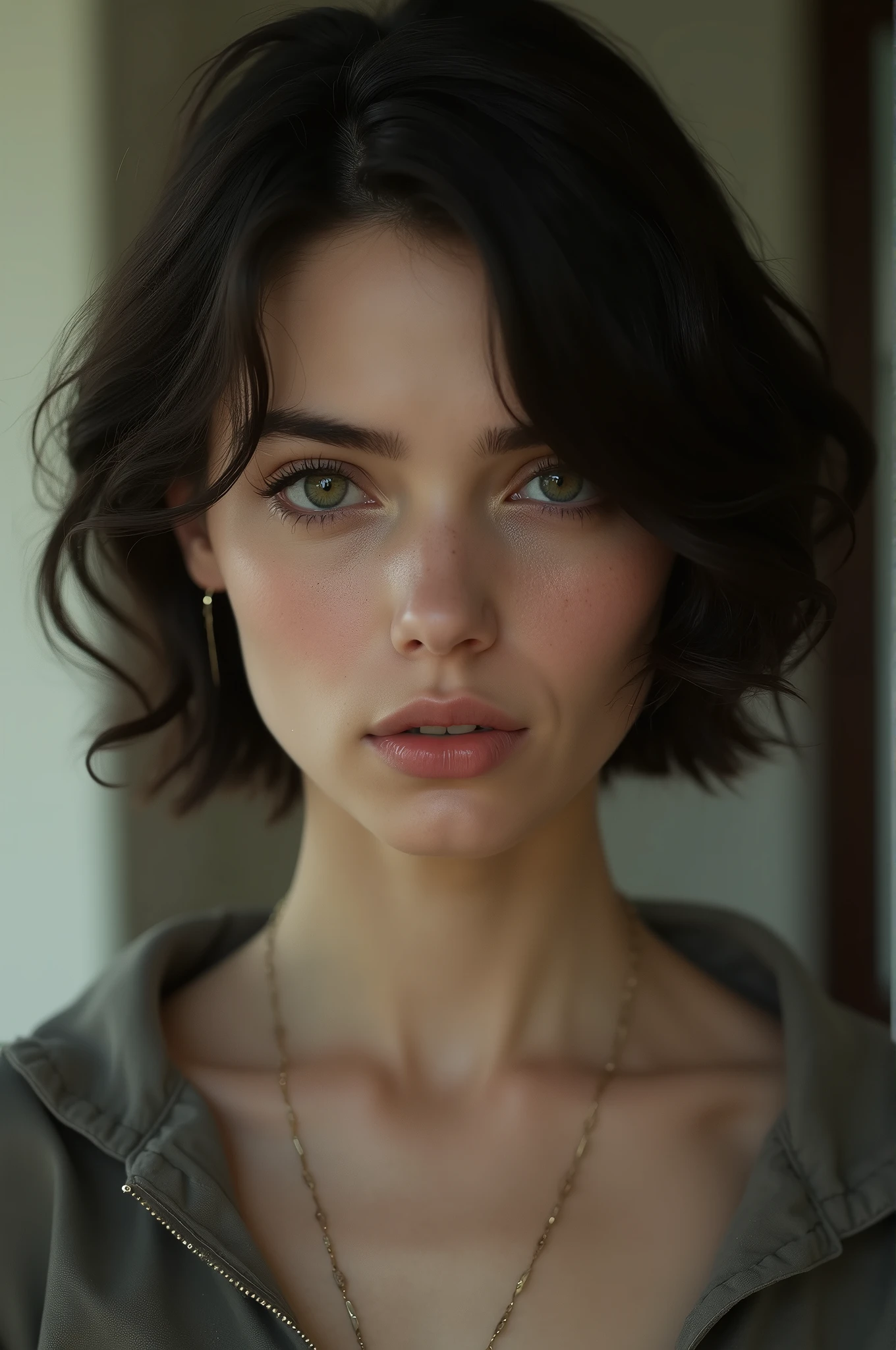 A woman with short black brown hair