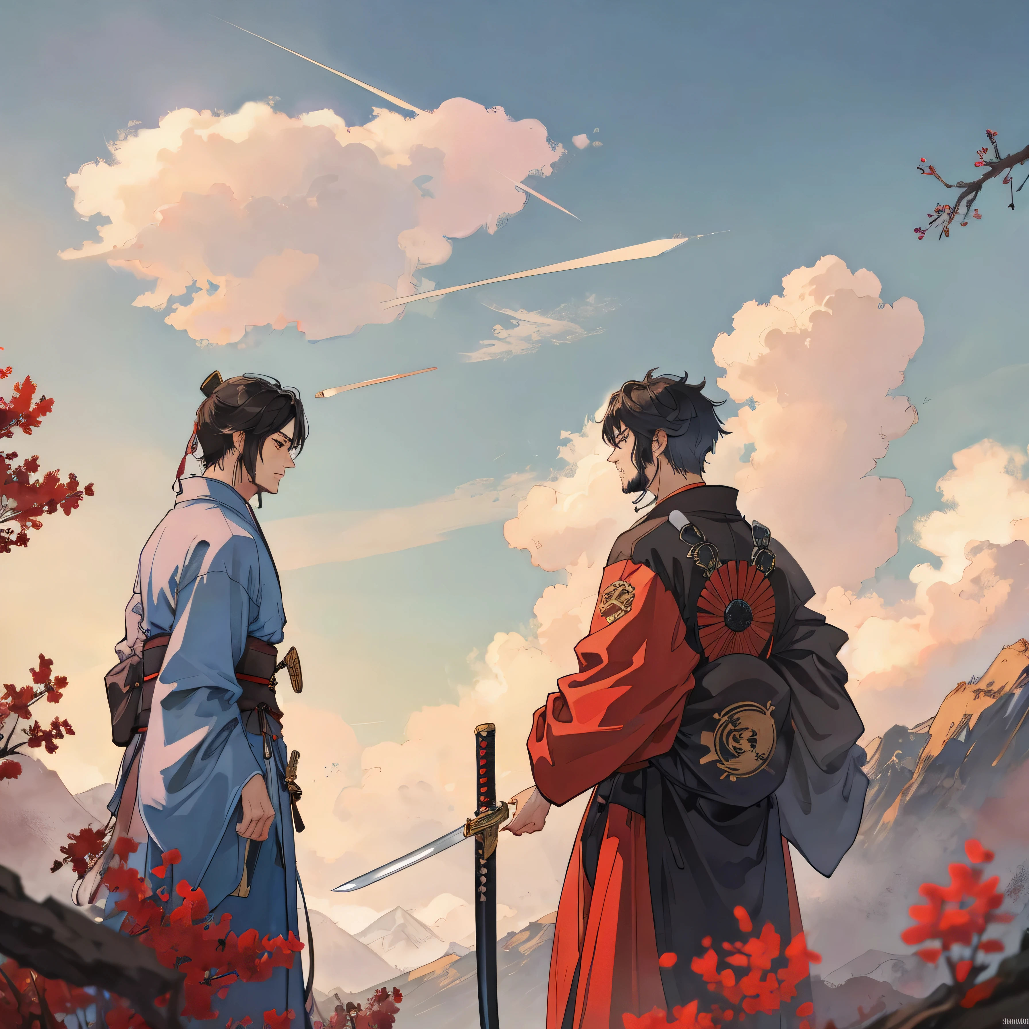 handsome samurai, sword, cloud, 8k, hd, unreal engine