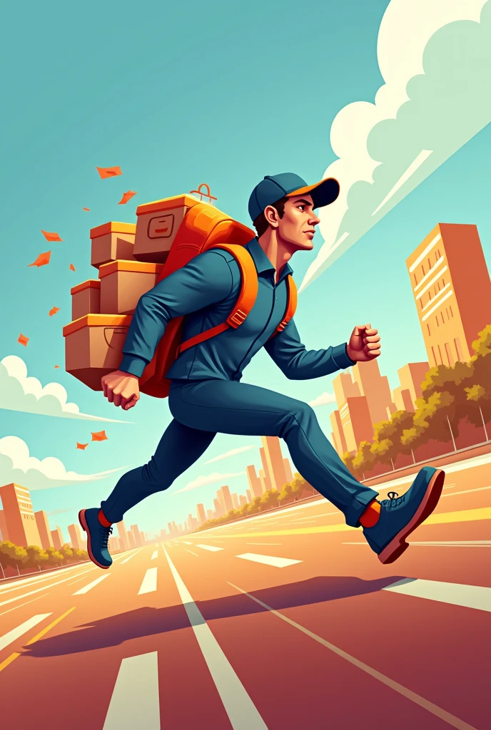 Logo of a delivery man who looks from the side and is going very fast to deliver his order