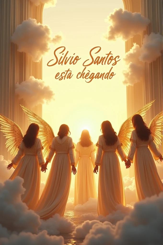 Angels waiting at the gates of heaven and a phrase in Portuguese: Silvio Santos is coming 