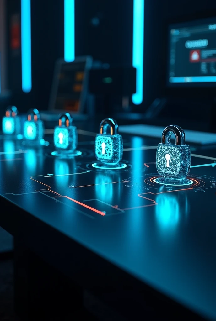 Digital locks on a black tech table