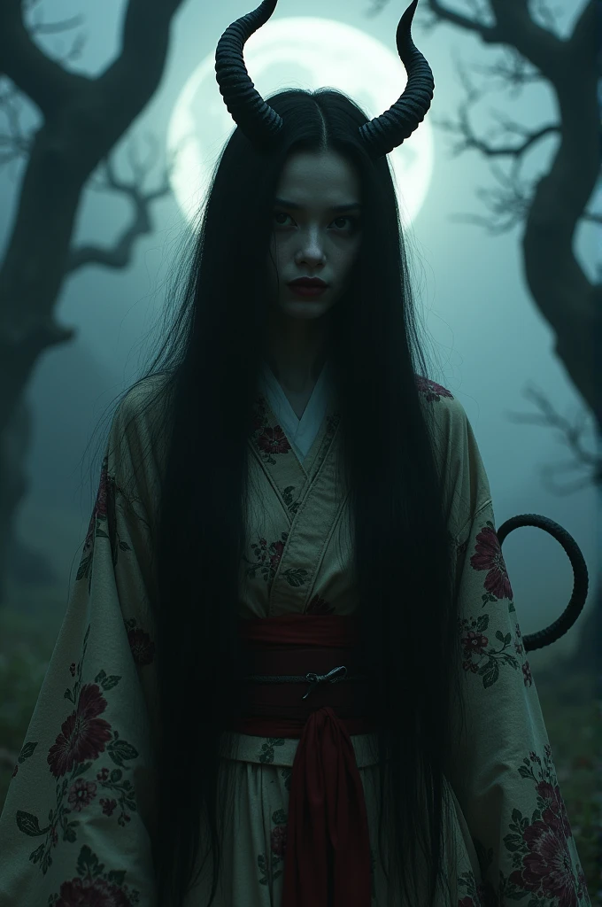 Japanese horror woman 
Tail and horn 