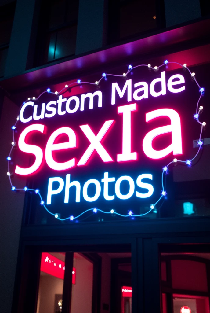 illuminated banner written :Custom made sexIA Photos