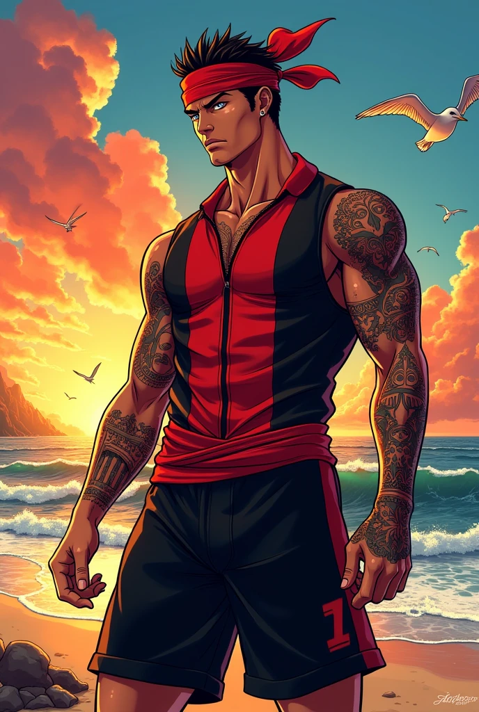 Create a character of Cristiano Ronaldo with the appearance of Ace from One Piece, anime styling