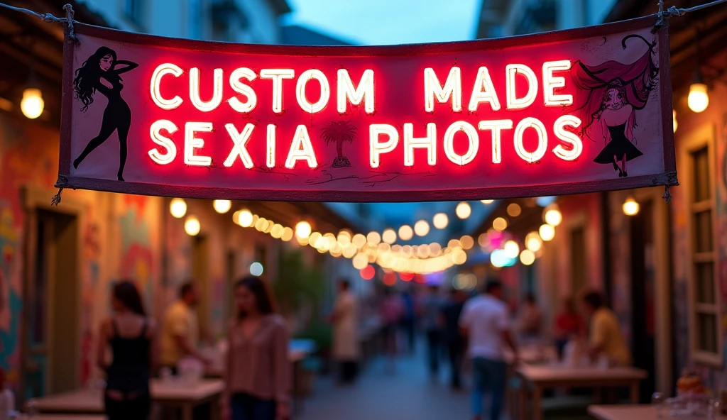 illuminated banner written :Custom made sexIA Photos