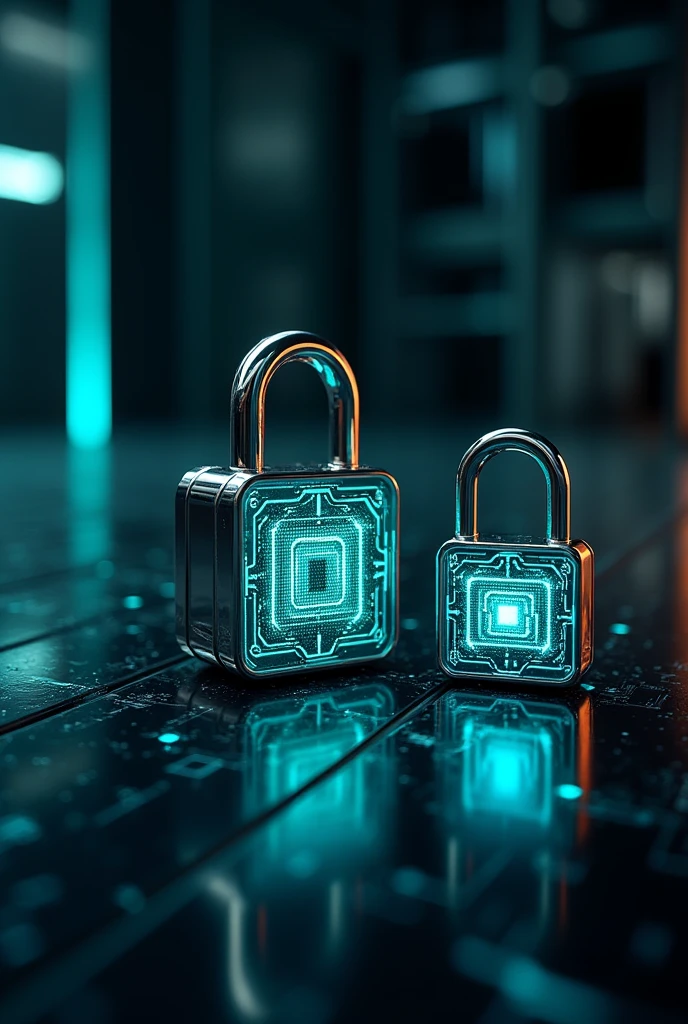 Various digital padlocks on a technological black table