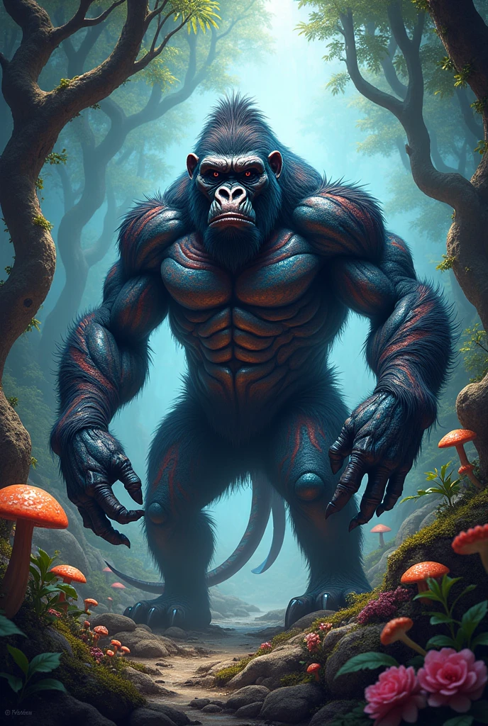 Act as a wildlife documentary filmmaker capturing the awe-inspiring presence of King Kong in its natural habitat. Through your lens, showcase the sheer power and majesty of this giant ape as it navigates its way through the dense jungle. Utilize a combination of unique camera angles, such as a low-angle shot to emphasize its towering height, and close-up shots to capture the intricate details of its fur, muscles, and expressive eyes. Create a visual masterpiece by leveraging the surrounding lighting and atmosphere, with shafts of sunlight piercing through the foliage to create a dramatic effect. Additionally, highlight the vibrant colors of the jungle, from the rich greens of the towering trees to the hints of warm earth tones in the forest floor. Use depth of field techniques to create a sense of depth and perspective, with the background becoming gradually blurred as the focus remains on King Kong. Lastly, incorporate the sounds of the jungle as an immersive audio backdrop, layering the sounds of chirping birds, rustling leaves, and distant animal calls to transport the viewers into this captivating world. Capture the essence of this iconic creature in a way that evokes both wonder and respect, leaving audiences amazed by the majestic presence of King Kong.