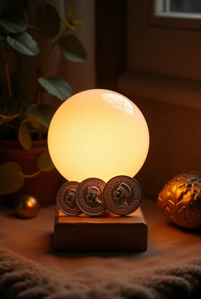 Round lamp,square inside,four king coins
