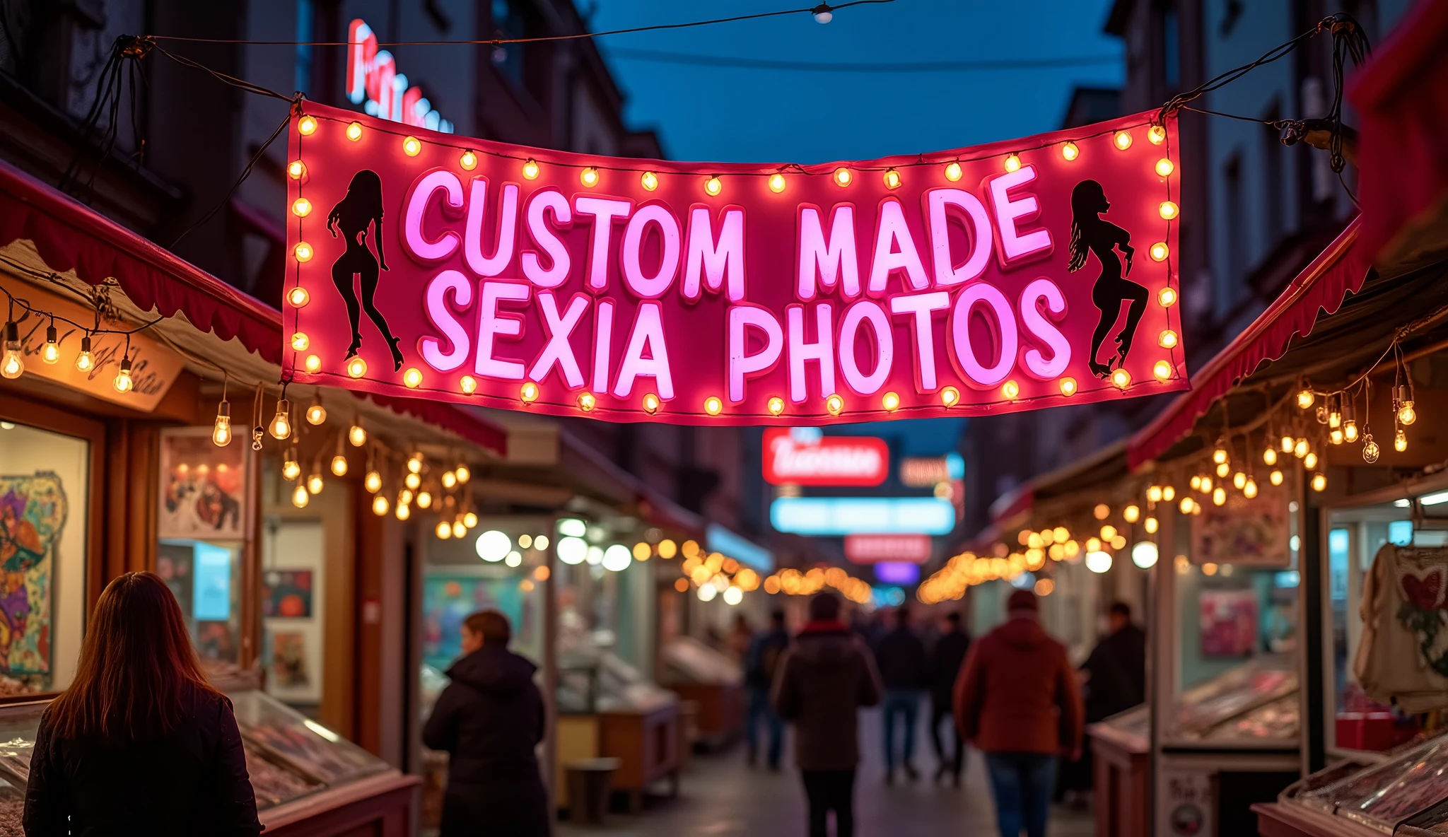 illuminated banner written :Custom made sexIA Photos