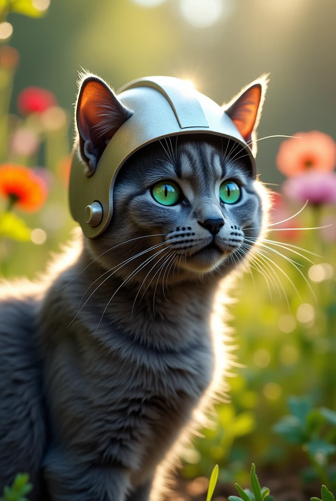 side profile of cat wearing helmet