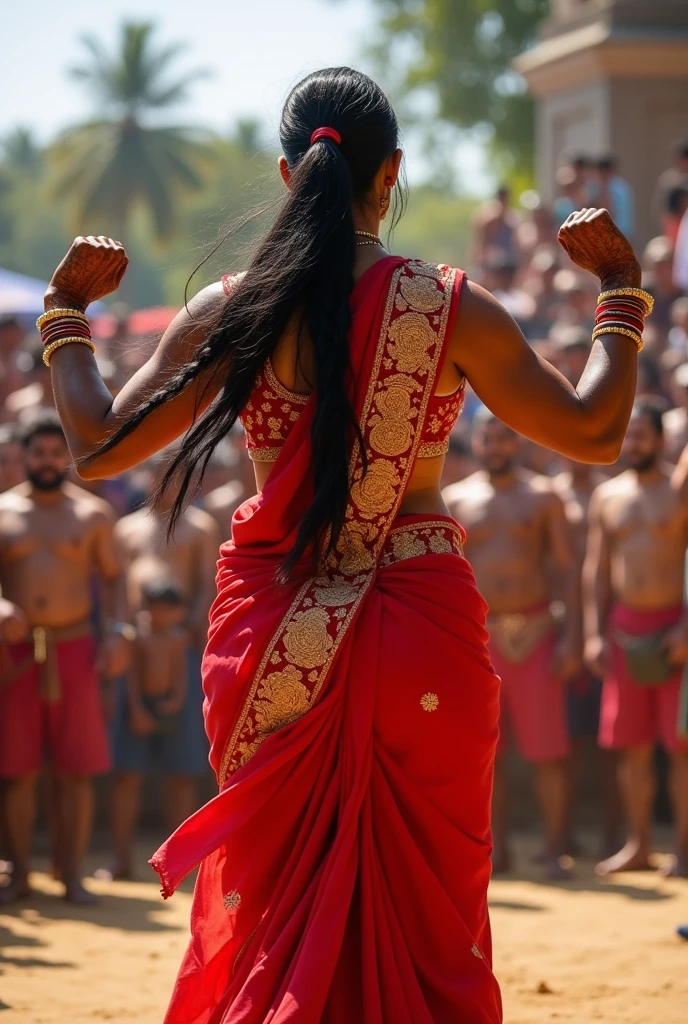 Indian woman lifting two men at same time