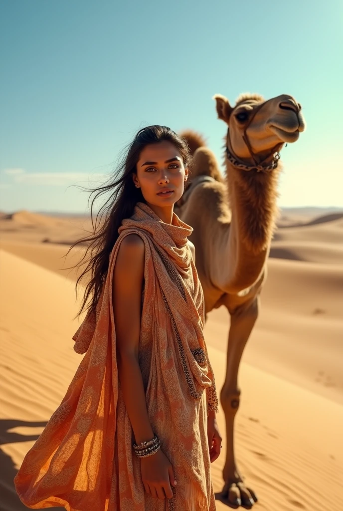 The ultimate aesthetic, Desert Princess, Traveling by camel, In search of the desert rose, Only one person, Realistic Babe, A simple, traveler-like appearance, Clean and elegant atmosphere, BREAK Beautifully detailed skin, Attractive sexiness without exposure, Realistic and realistic skin texture,