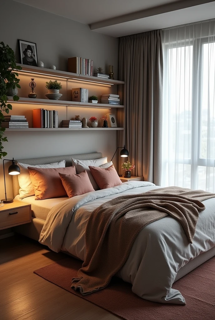 Bedroom grey computer shelf loaf bed