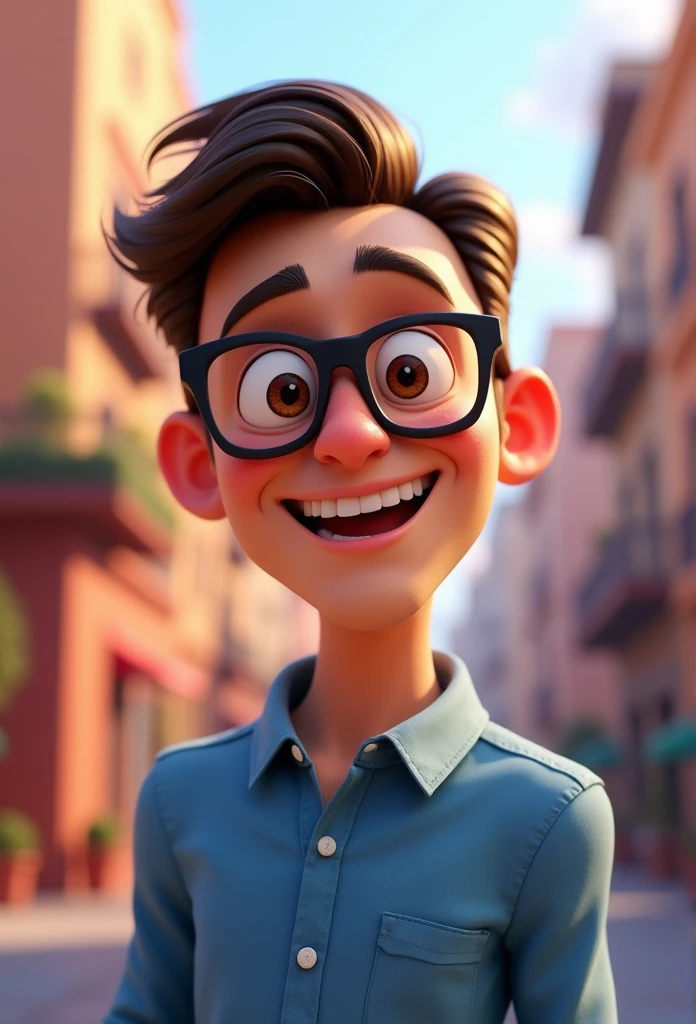 Cartoon character of a man in black glasses and blue shirt, animation character, stylized character, animation style rendering, 3d stylized, Arnold Maya rendering, Stylized 3D rendering, toon render screenshot, 3d character, 3d character, Stylized 3D rendering, 3D character rendering, cartoon character, Personagem de close up, character posing, (Pixar-style) (master part:1.2) (bokeh) (best qualityer) (skin detailed) (detailed texture) (8k) (Argilla) (cinematic lighting) (sharp focus