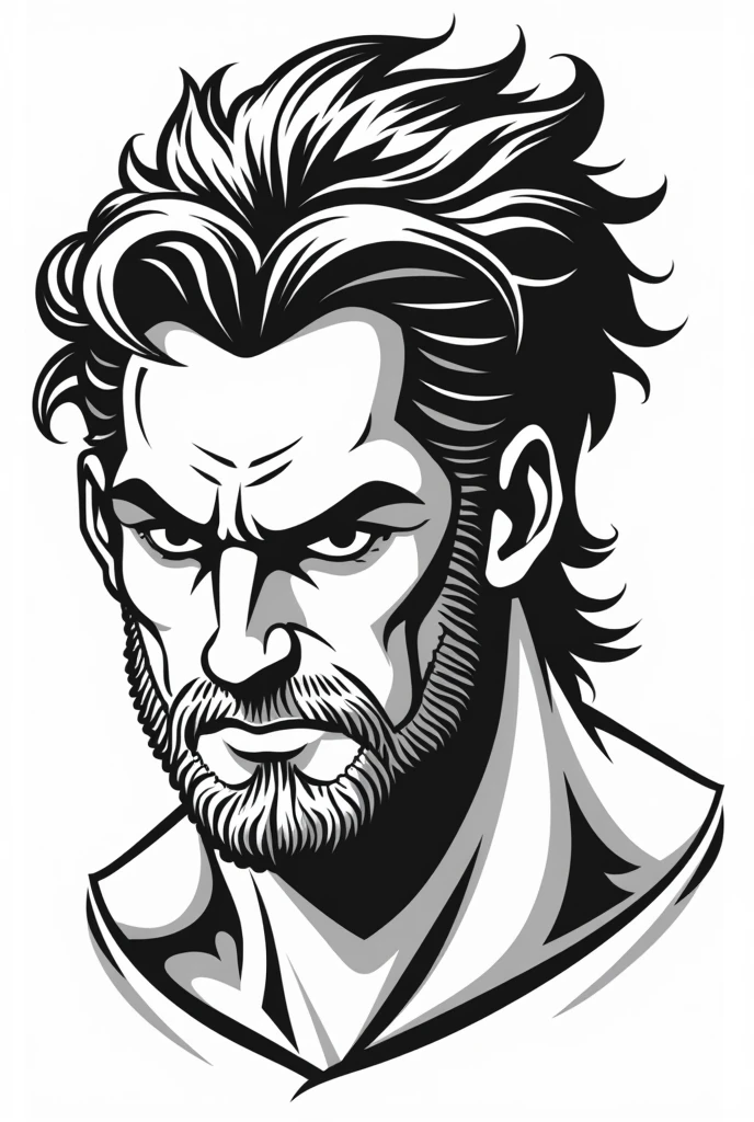 Black and white PNG depicting a virile Hercules, only his head with silky hair, to be used in a logo