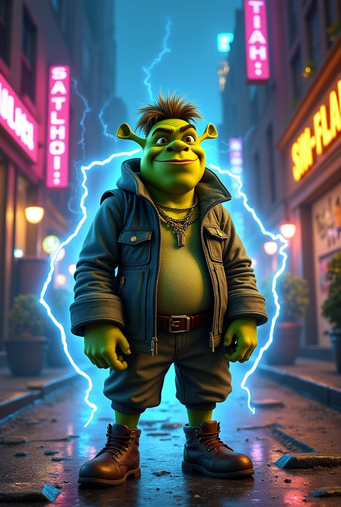 a fusion of Shrek and Static Shock
