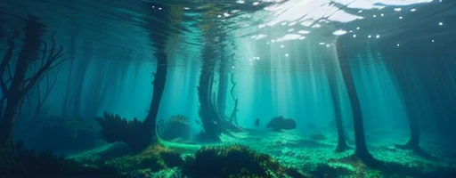 underwater forest Beech forest Cedar tree A forest visible through the ocean floor mysterious Mysterious atmosphere