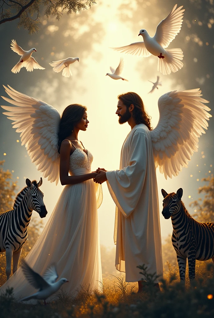 I want the images to have a paradise of angels, black and white animals and people and a black woman next to Jesus