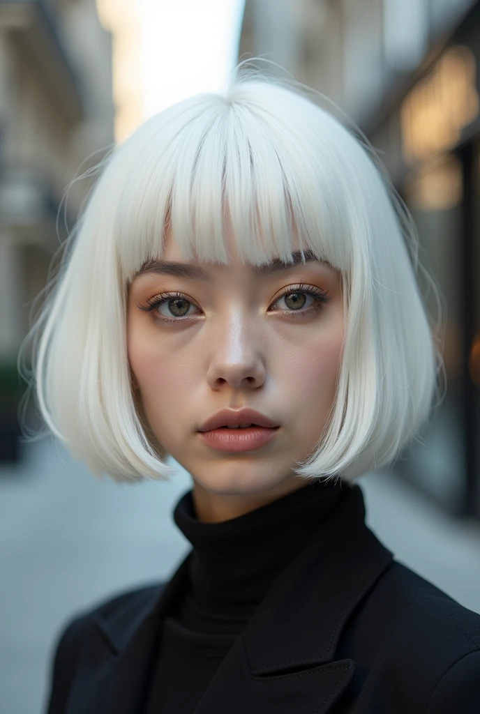 White　Bob　Baby Face　aldult　photograph　Expressionless