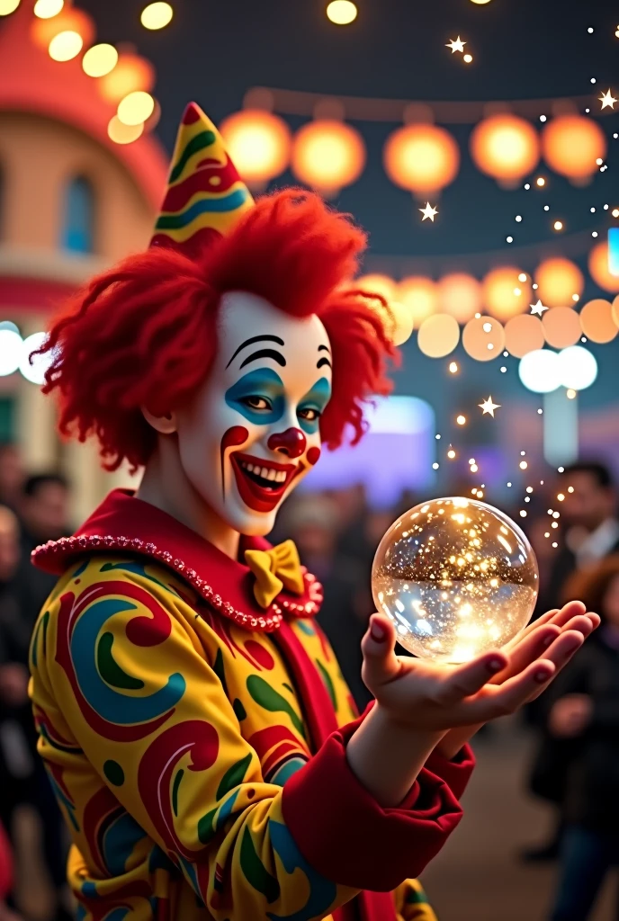 On the clown's hand