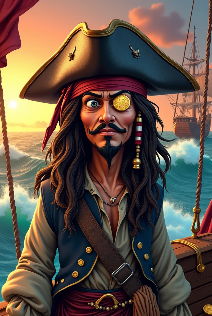 Create Captain Jack Sparrow by plugging his eye with a coin