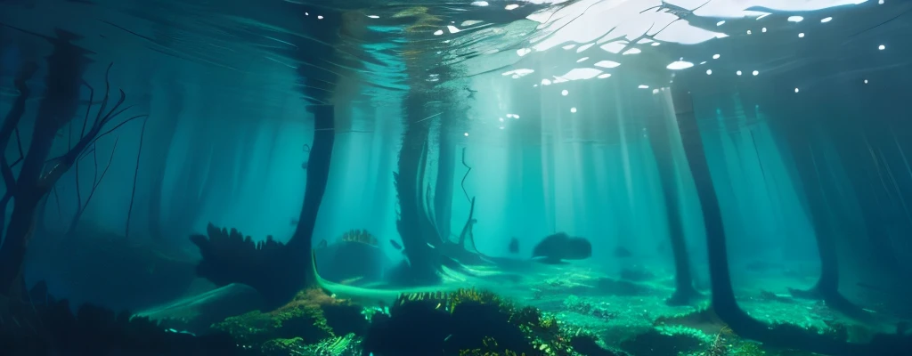 underwater forest Beech forest Cedar tree A forest visible through the ocean floor mysterious Mysterious atmosphere