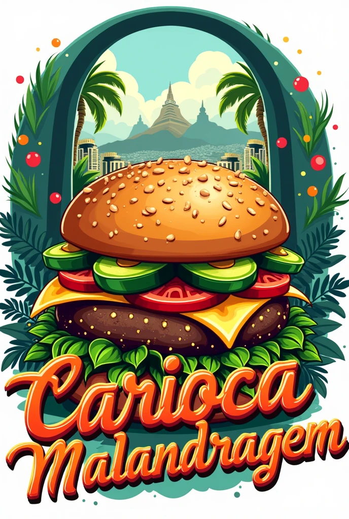 Create an artisanal burger logo with elements of malandro, Cheap, Rio de Janeiro and Lapa, with the title of Carioca Malandragem.