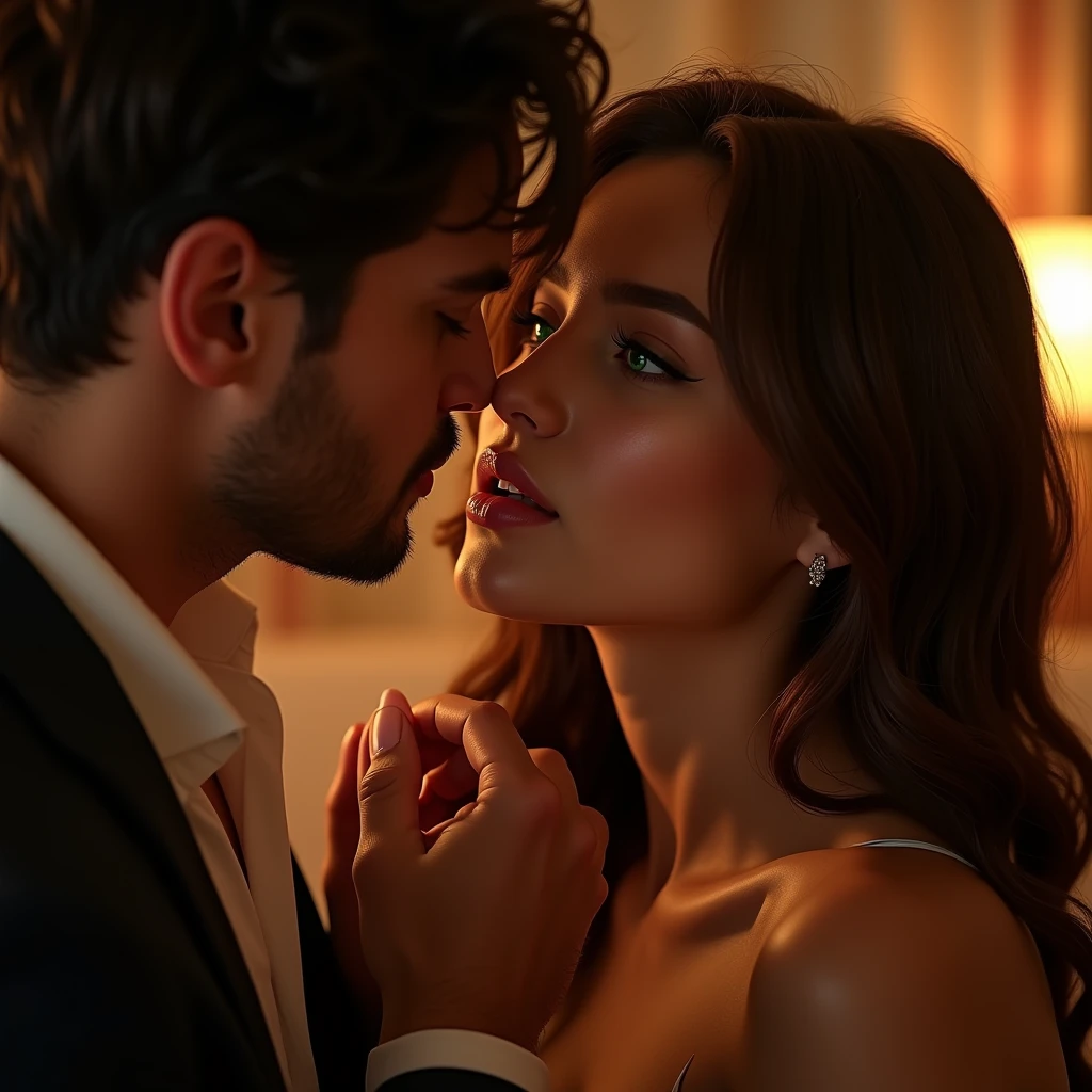 a beautiful 23 year old woman, tenderly sucking on her boyfriend's fingers, saliva dripping from her mouth, intimate, sensual, cinematic lighting, high quality, photorealistic, 8k, extremely detailed