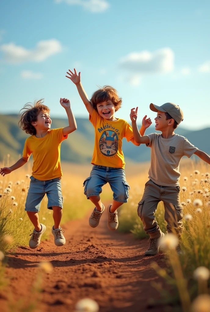 Three boys full chill and dancing on soil 